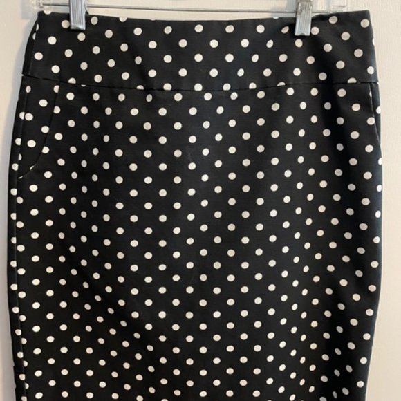 Merona Black White Polka Dot Pencil Skirt Size 4 - Picture 1 of 3